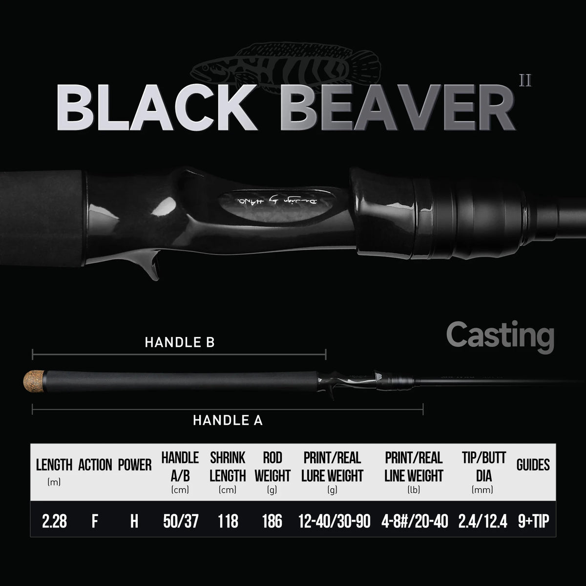 HANDING BLACK BEAVER Ⅱ Fishing Rod Toray 30 Ton Carbon Fiber FUJI O and SiC Guide Rings  EVA Full Grip Handle Pike Casting Rods