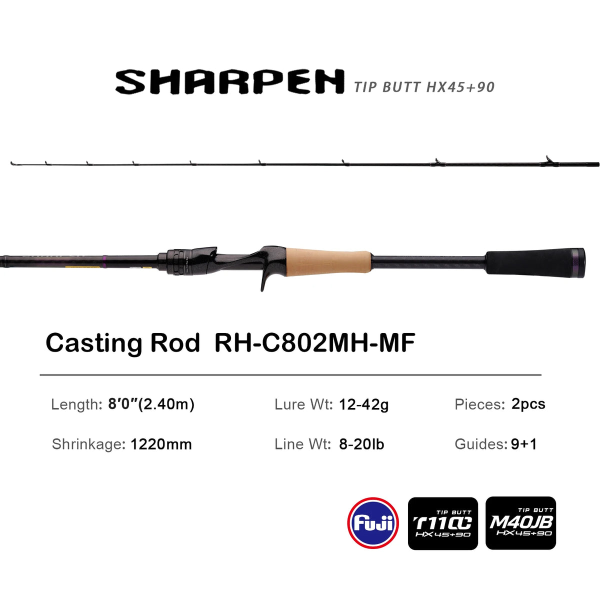 PURELURE SHARPEN Soft Lure Long Spinning and Casting XF/MF Action Rods FUJI Components Bass Pike Rod Fishing Rod Spinning Reel