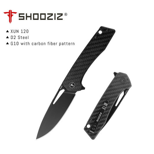 Shooziz EDC Pocket Folding Knife with Clip, 3.66"D2 Satin/PVD Blade, Ultem/G10/Micarta/ G10 Carbon Fiber for Outdoor Camping